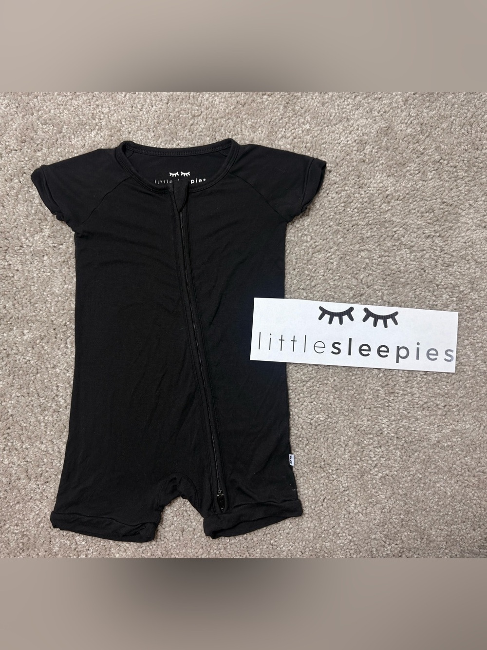 Little Sleepies Black Short-Sleeve Zippered Kids One-Piece